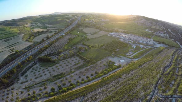 Large Fields of Grain and Cereal Crops Located Around Grain Processing Plant