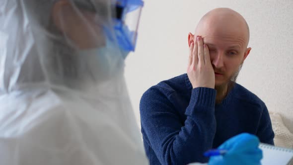 A Sick Man Complains to the Doctor About His Health the Man Coughs and Says That His Throat Hurts