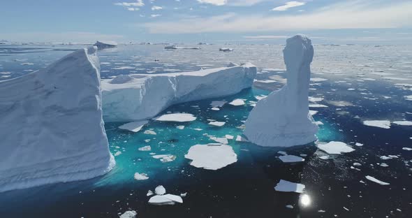 Global Issue of Climate Change and Melting Icebergs on South Pole Aerial