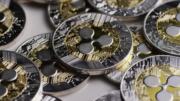 Rotating shot of Ripple Bitcoins (digital cryptocurrency) - BITCOIN RIPPLE 0051