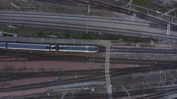 highspeed train aerial top down view. 