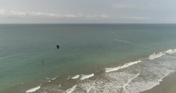 Kitesurf sport in Santa Marianita Beach Ecuador aerial view