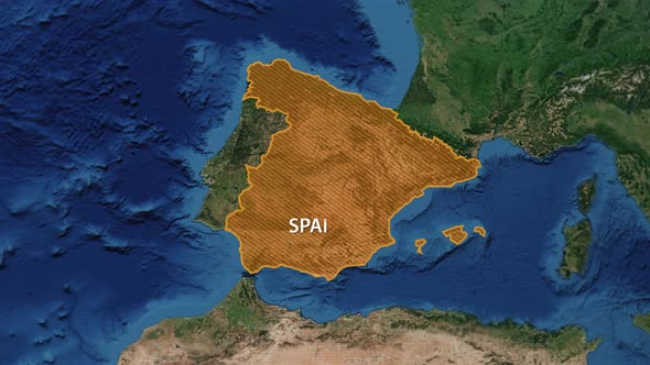 Borders of the Country of Spain on the Map