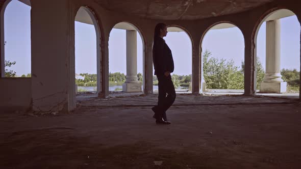 Female Going in Deserted Forsaken House