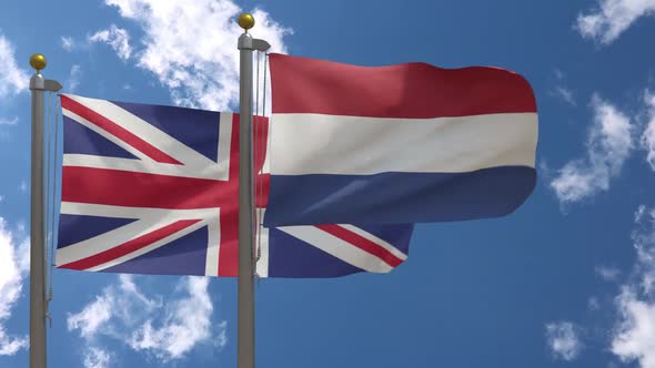 United Kingdom Flag Vs Netherlands Flag On Flagpole