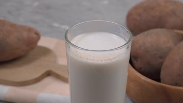 Potato Milk Vegan Milk in Glass with Potato