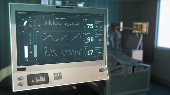 Monitoring software indicates the stable vital signs condition at the clinic alt
