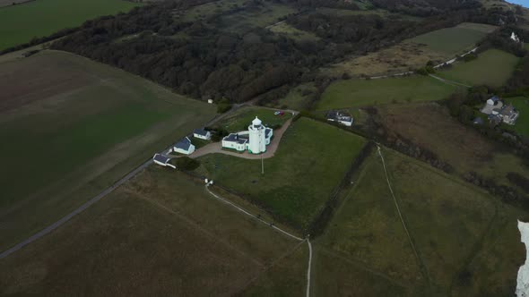 Aerial Lighthouse in South Foreland at White Cliffs of Dover England