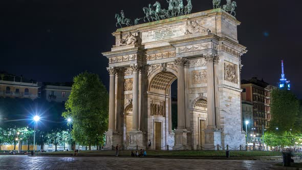 Arch of Peace in Simplon Square Timelapse at Night