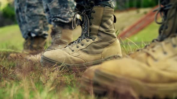 Low-section of military soldiers standing in line 4k