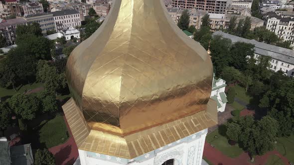 Kyiv. Ukraine: Saint Sophia's Cathedral in Kyiv. Aerial View, Slow Motion