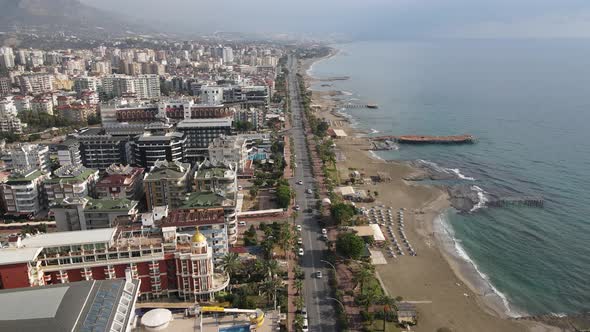 Aerial View Alanya Turkey  Resort Town Seashore