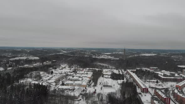 Urban Area in Winter Forest Landscape Overcast Depression Aerial
