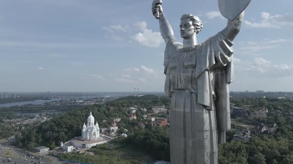 Kyiv, Ukraine: Aerial View of the Motherland Monument. Flat, Gray