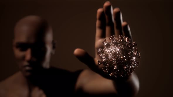 Scared Man Gesturing Stop Afraid of Coronavirus COVID19 Infection alt