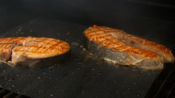 Fish Cuts Being Grilled with Fire