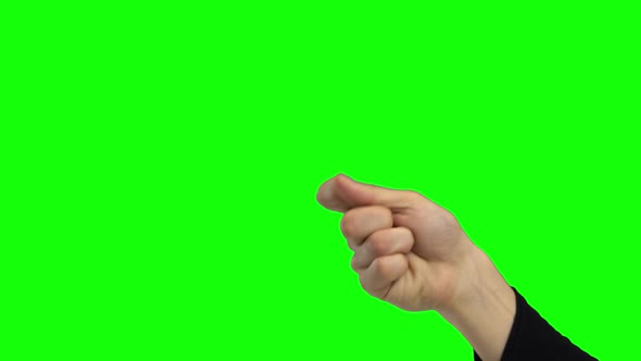 Hand of a Guy Is Knocking. Green Screen. Close Up