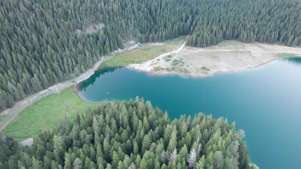 Aerial View Black Lake in Montenegro Mountain Crno Jezero in Durmitor Park