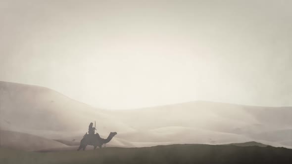 Arab Warrior In An Arabian Desert Riding Camel