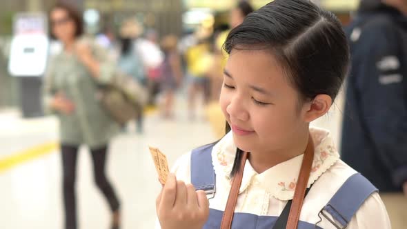 Asian Girl Showing Train Ticket While Travel In Japan