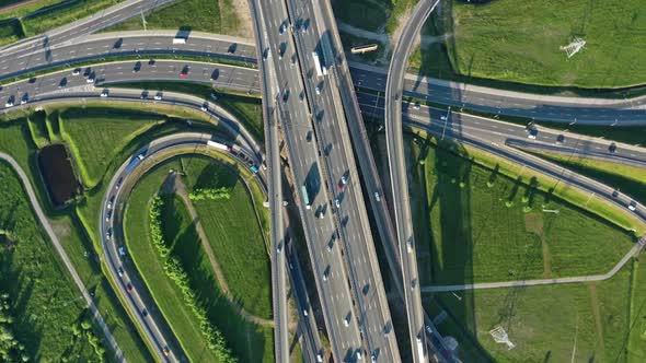 Lot of Cars on Modern Road Junction