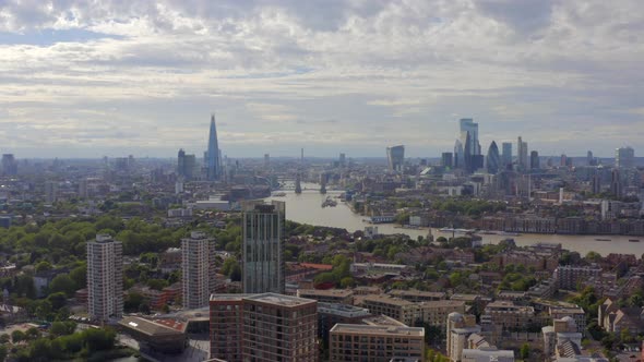 Aerial View of the Distant London Skyline From Docklands