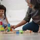Asian girl and grandmother are sitting, imagination and paying the wooden block toy - VideoHive Item for Sale