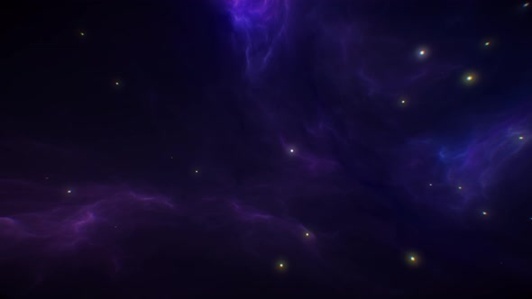 Space Flying Inside Purple Nebula and Stars