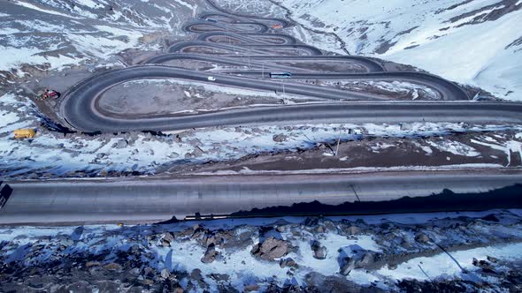 Winding highway road with curves winding road at Andes Mountains.