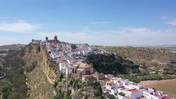 AERIAL - Arcos de la Frontera in Cadiz, Andalusia, Spain, scenic shot forward