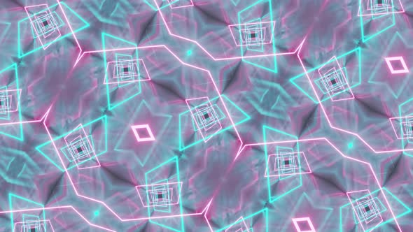Abstract symmetrical pattern with neon glowing lines. Modern vj loop party background