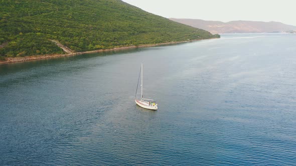 Aerial View of Luxury Yacht Near Lustica Bay Marina Montenegro