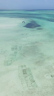 Tanzania  Vertical Video of the Ocean Near the Coast of Zanzibar Slow Motion