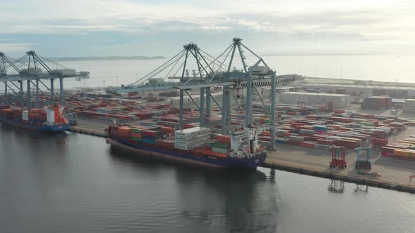 Container Shipyard on the Endless View Of the Ocean and Skies