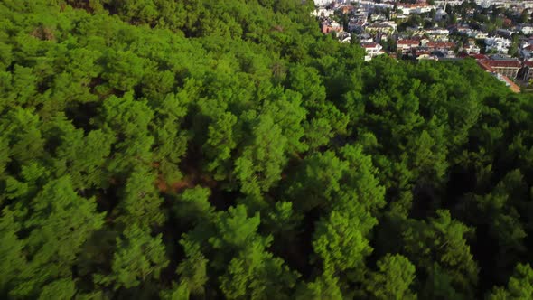 Aerial Drone Shot of Kemer Surrounded By Green Mountains on One Side and Sea on Another One