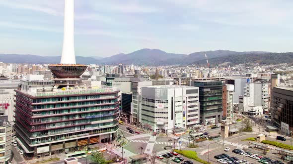 Kyoto Downtown with Highrise TV Tower Timelapse