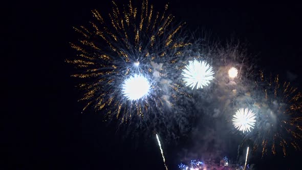 Colorful Firework display at night on sky background