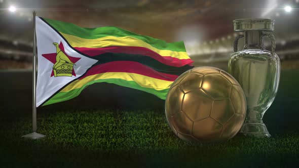 Zimbabwe Flag With Football And Cup Background Loop 4K