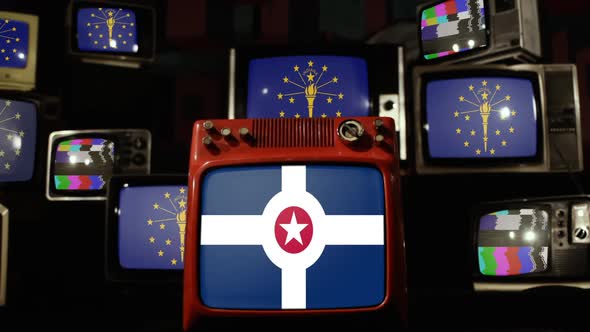 Flag Of Indianapolis and Flags of Indiana on Retro TVs.