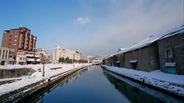 Beautiful Otaru canal in Hokkaido at winter season