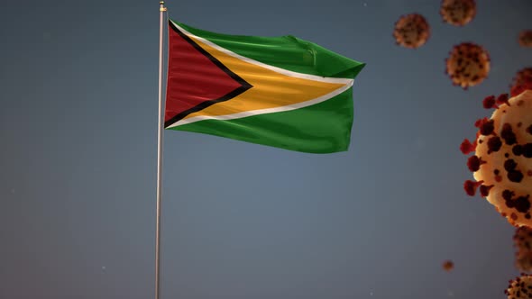 Guyana  Flag With Corona Virus Attack 4K