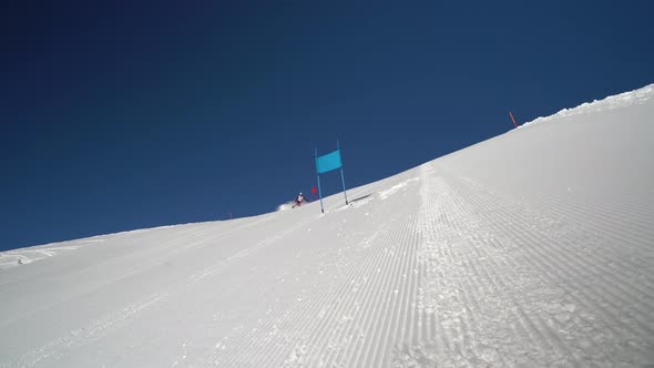 Video One Male Skier in Race Suit Skiing Giant Slalom