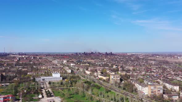 Metallurgical plant in the city center. Aerial view.