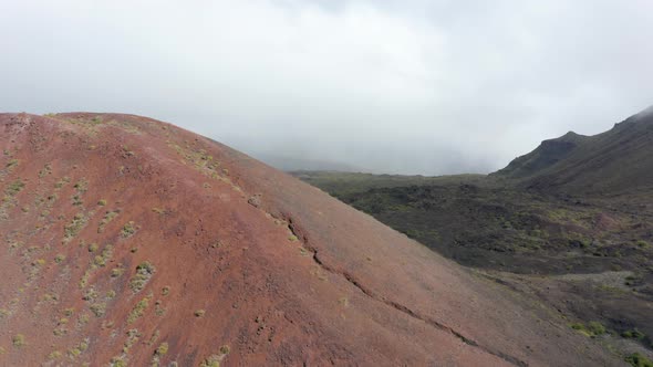 Aerial View Red Crater Volcano Haleakala Peak on Tropical Hawaii Island Maui