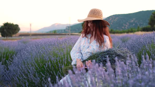 Smiling Girl in a Field in Lavenders