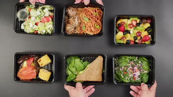 Take Away Meals Top View Food Delivery in Disposable Containers Balanced Nutrition