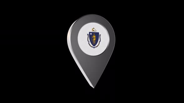 3d Animation Map Navigation Pointer With Massachusetts Flag With Alpha Channel - 2K