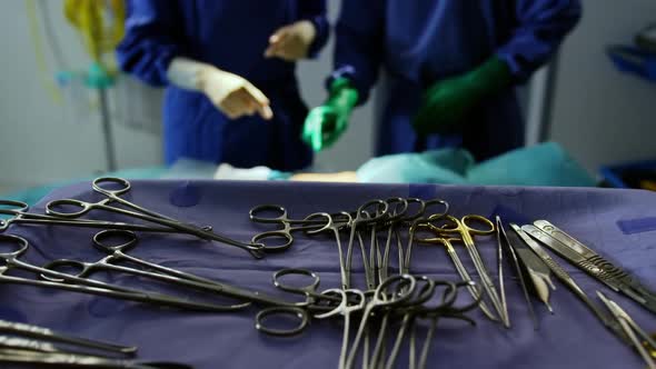 Various surgical instruments in a tray 4k
