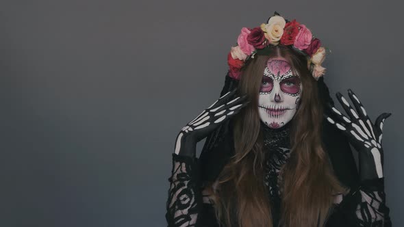 Halloween makeup, Santa Muerte or sugar mexican skull, makeup.