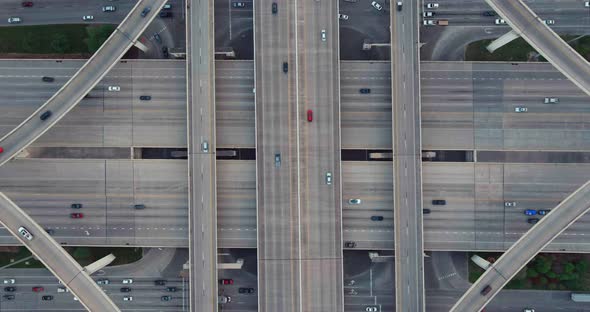 Birds eye view of cars on I-10 Freeway in Houston, Texas